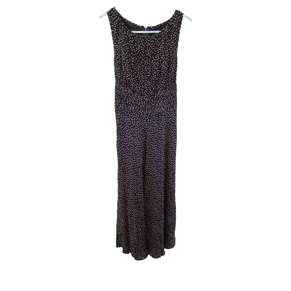 Adrianna Papell Women Silk Polkadot Midi Dress 8 Brown Sleeveless Silk Lined